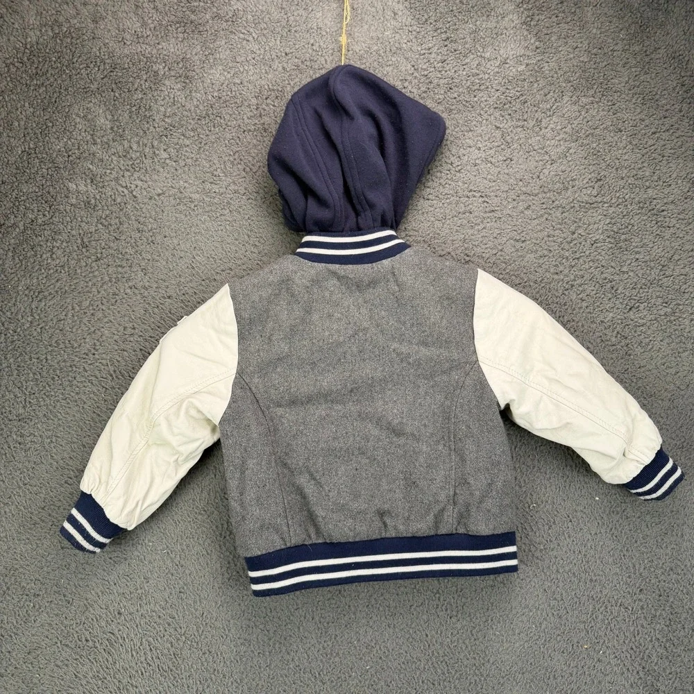 OshKosh Boys 3T Gray Navy Blue Varsity Letterman Jacket Hooded B218JS1-SA